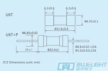 U6T系列/Φ6.35X32玻璃管延时保险丝(图3)